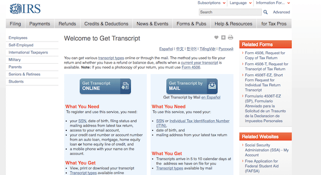 Improved IRS “Get Transcript Online” System in Fairfax, VA